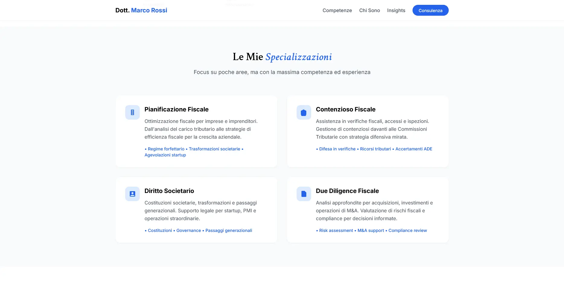 Homepage completa del nuovo sito - Studio Legale Tributario Dott. Marco Rossi