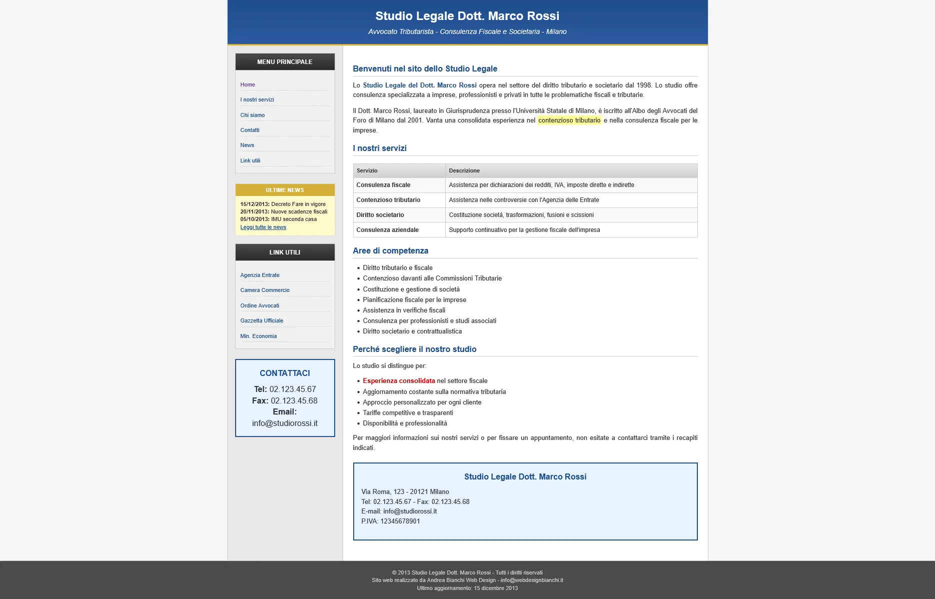 Sito web prima della riprogettazione - Studio Legale Tributario Dott. Marco Rossi